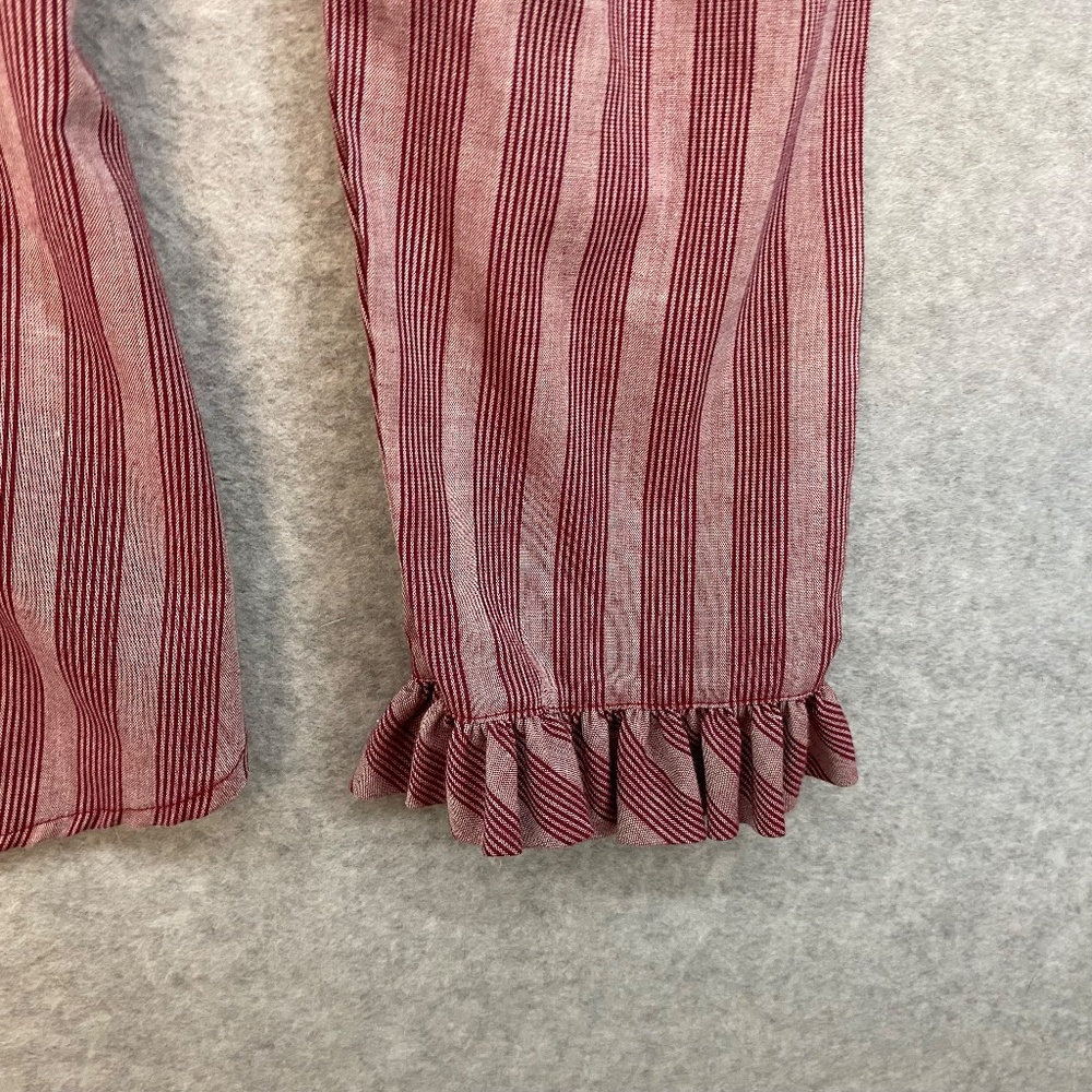 Striped Ruffle Button-Front Blouse - Dusty Rose - Picture 4 of 9